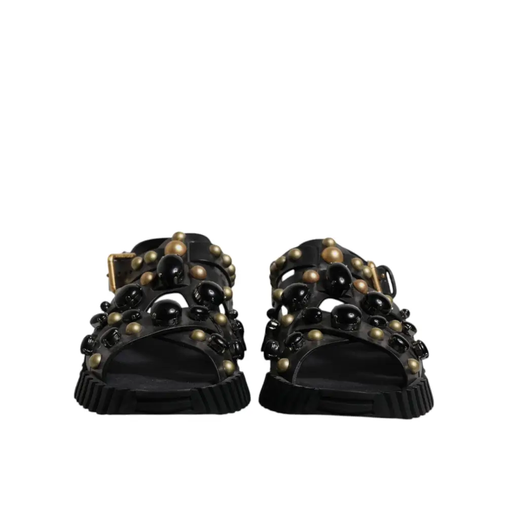 Dolce & Gabbana Schwarze Leder Nieten-Sandalen Schuhe