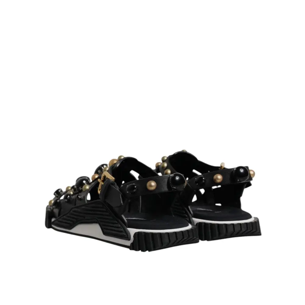 Dolce & Gabbana Schwarze Leder Nieten-Sandalen Schuhe