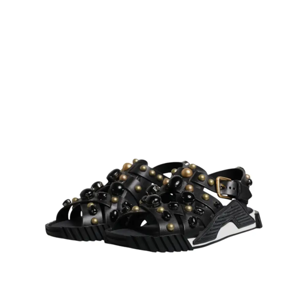 Dolce & Gabbana Schwarze Leder Nieten-Sandalen Schuhe