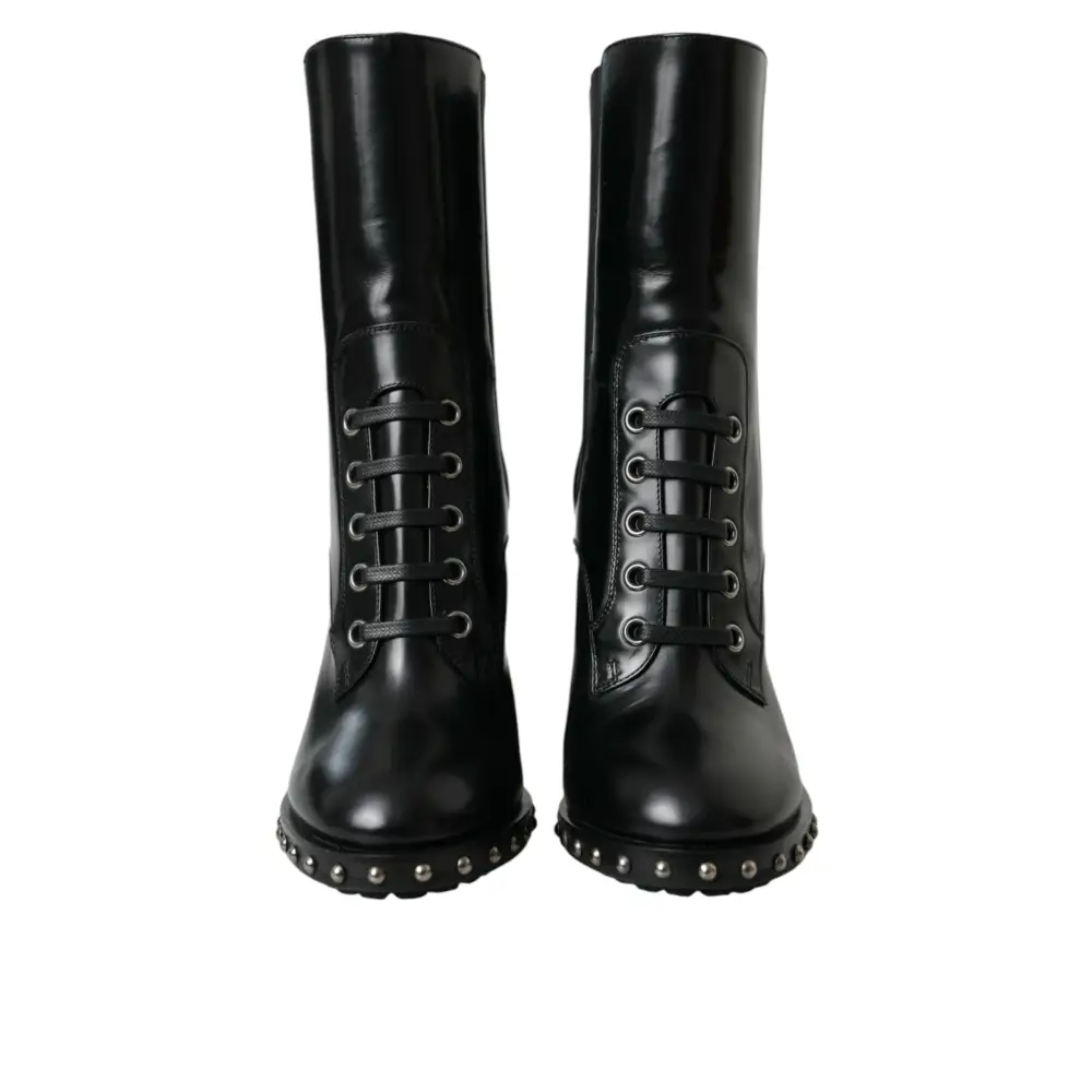 Dolce & Gabbana Schwarze Leder Nieten Schnürstiefel Schuhe - EU36/US5.5