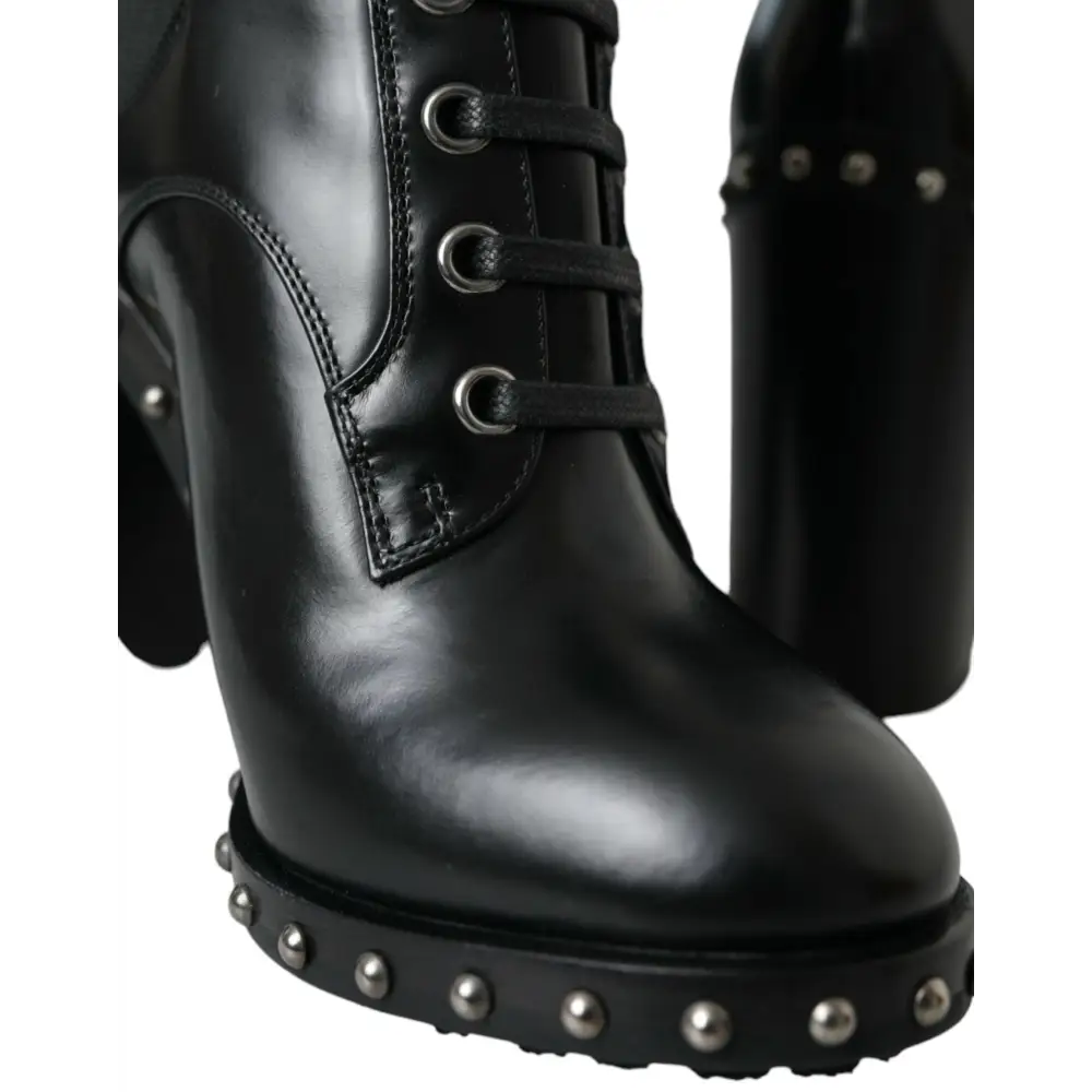 Dolce & Gabbana Schwarze Leder Nieten Schnürstiefel Schuhe - EU36/US5.5