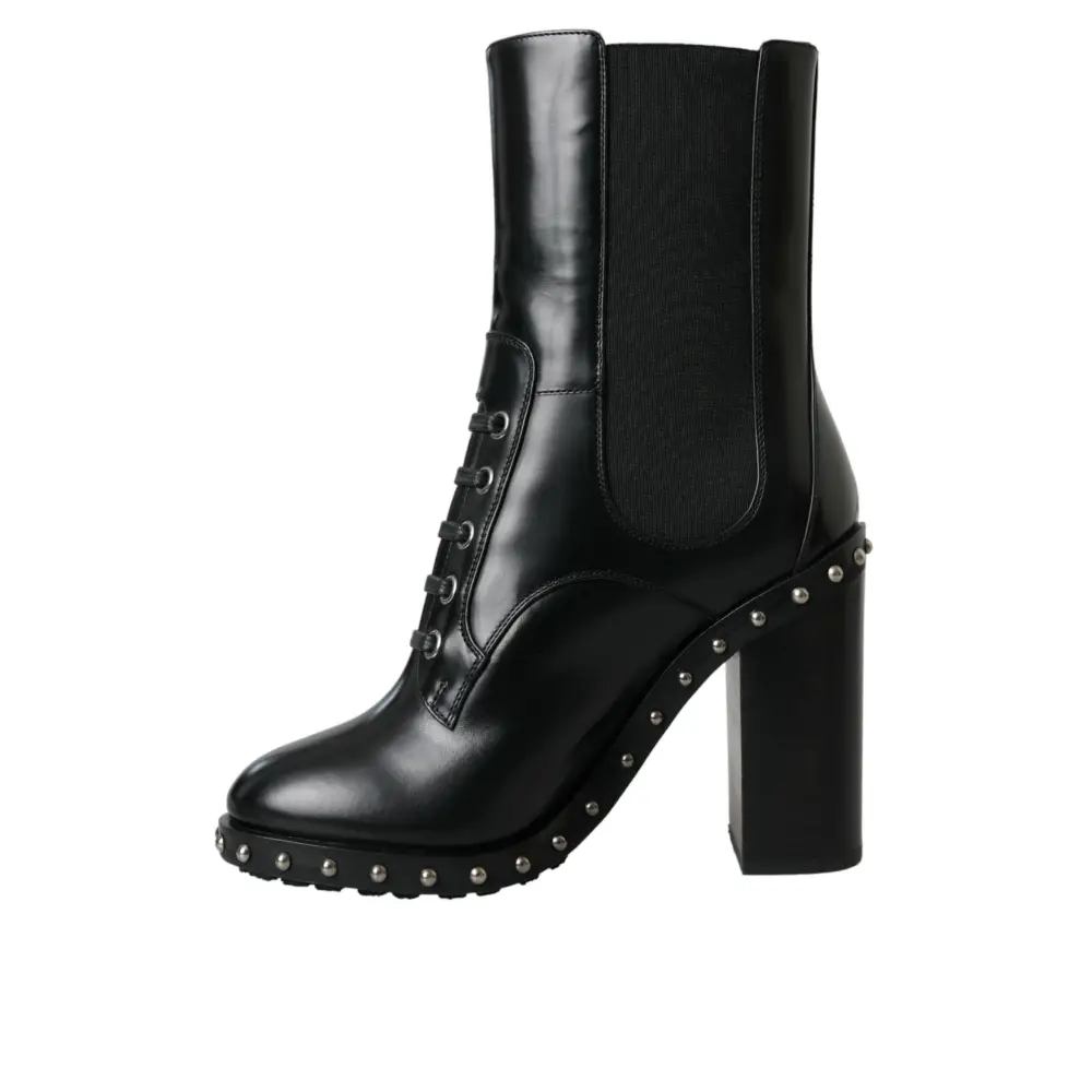 Dolce & Gabbana Schwarze Leder Nieten Schnürstiefel Schuhe - EU36/US5.5