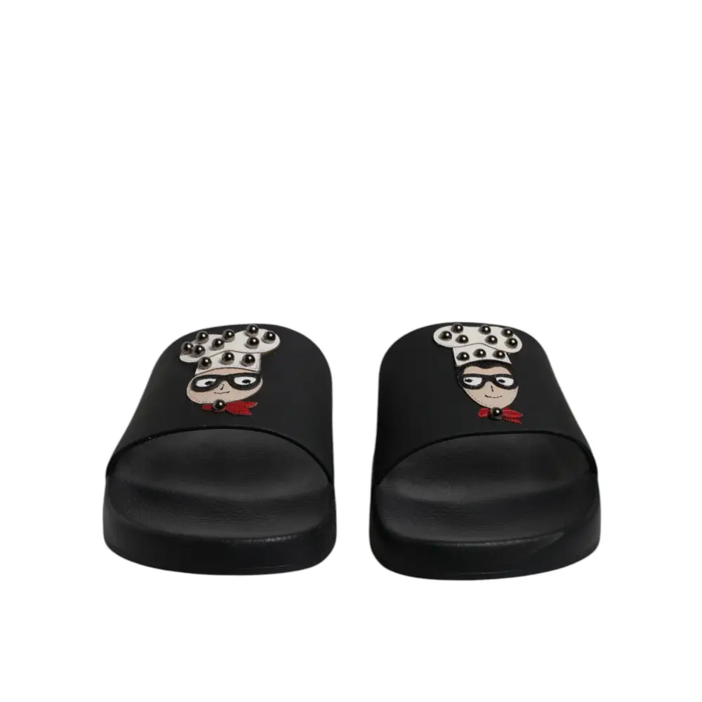 Dolce & Gabbana Schwarze Leder Pantoletten Sandalen Beachwear Schuhe