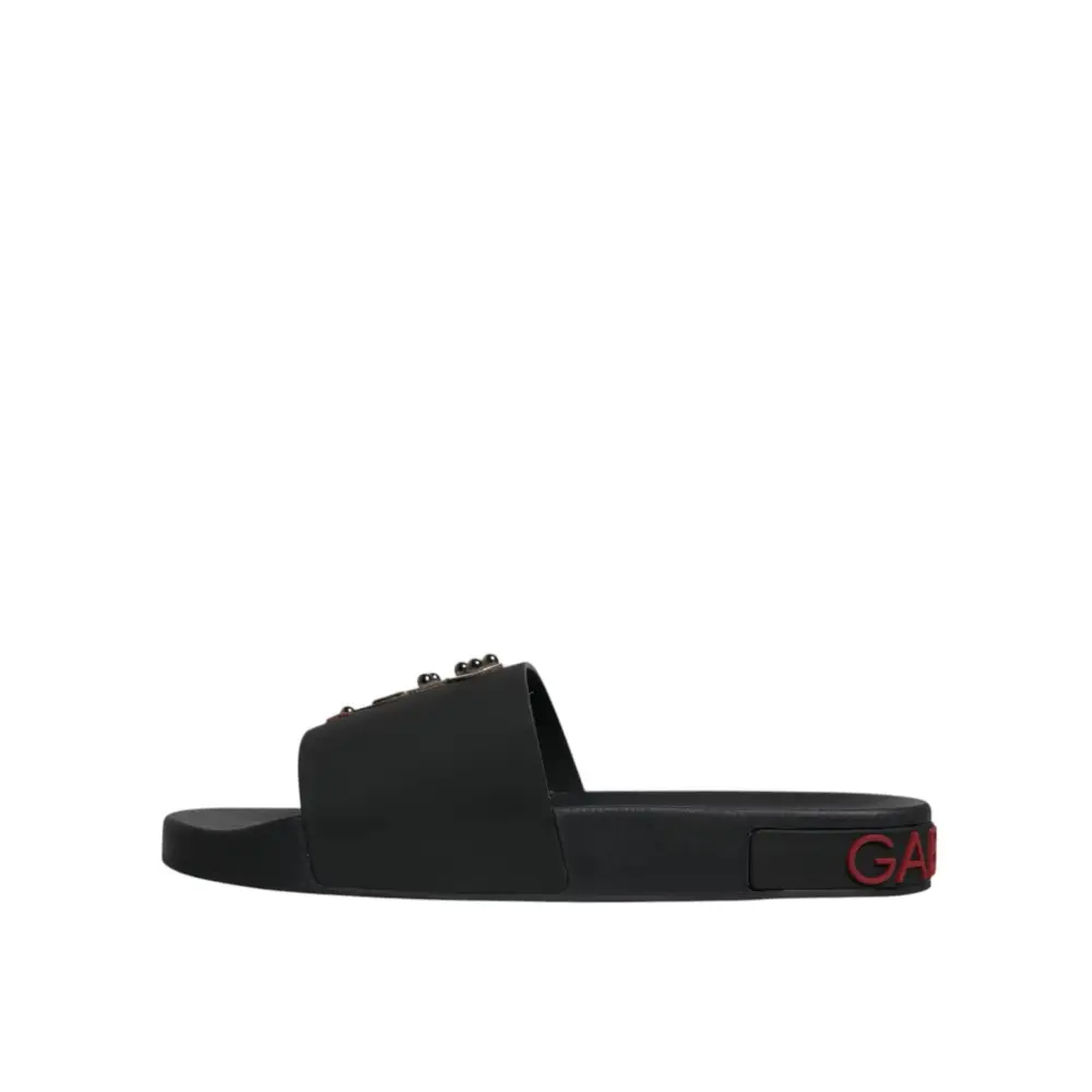 Dolce & Gabbana Schwarze Leder Pantoletten Sandalen Beachwear Schuhe