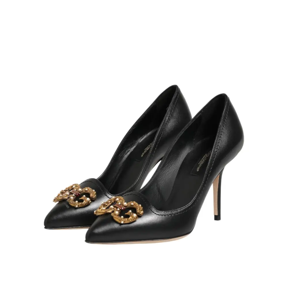 Dolce & Gabbana Schwarze Leder-Pumps mit DG Amore-Absatz - EU35/US4.5