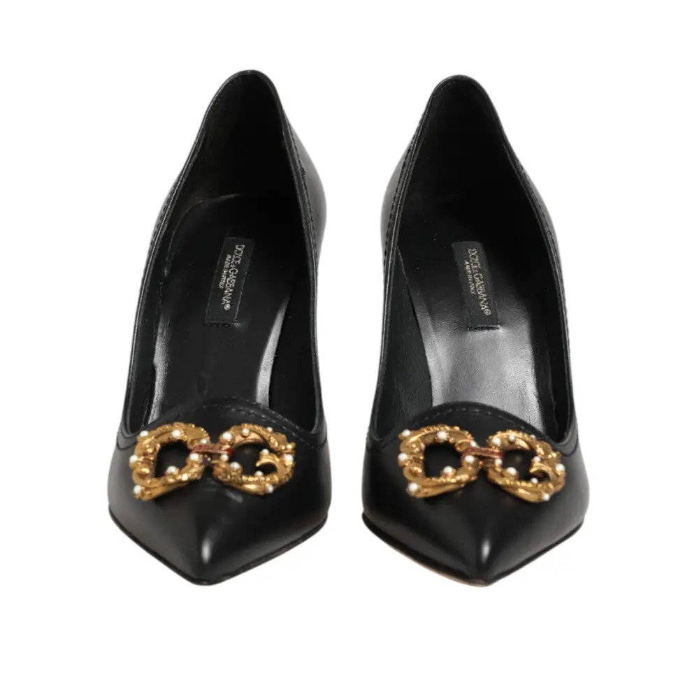 Dolce & Gabbana Schwarze Leder-Pumps mit DG Amore-Absatz - EU35/US4.5