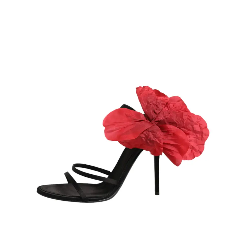 Dolce & Gabbana Schwarze Leder-Sandalen mit Riemchen und Blumen-Applikation - EU39/US8.5