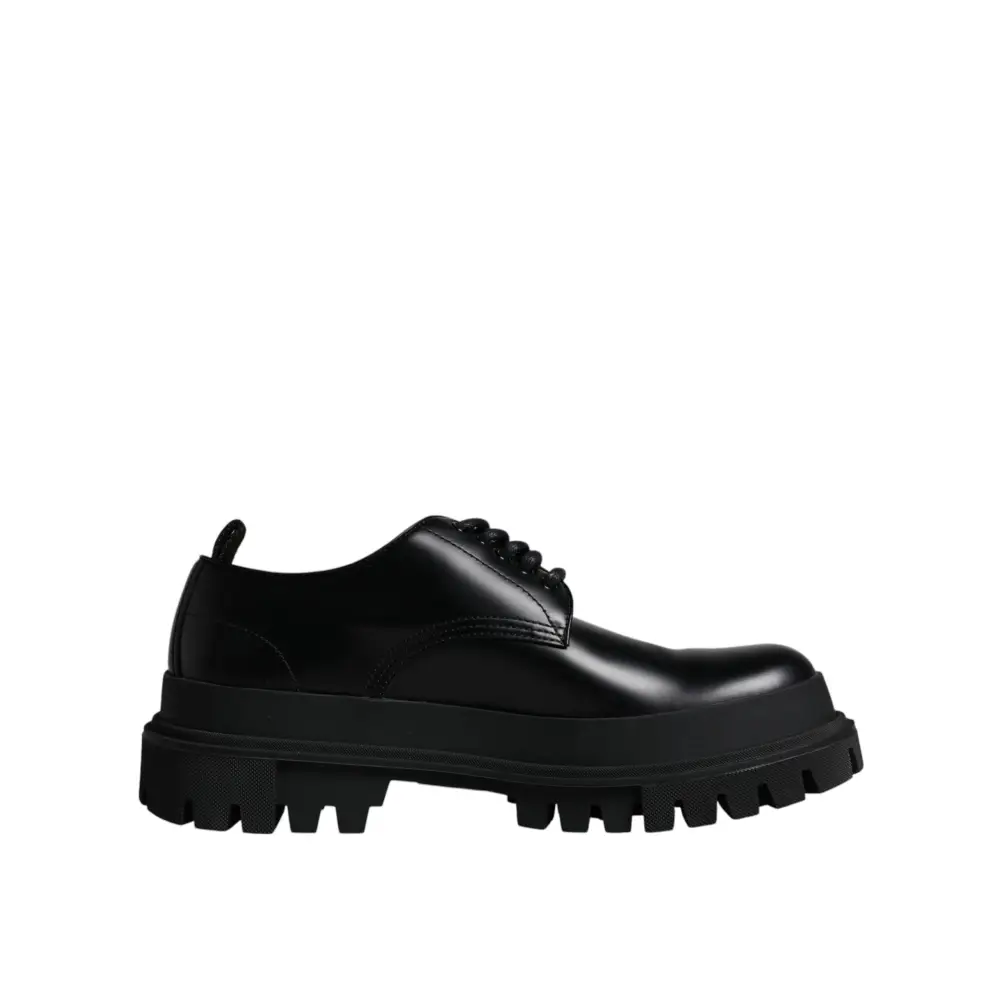 Dolce & Gabbana Schwarze Leder-Schnürschuhe für Trekking-Anzüge - EU45/US12