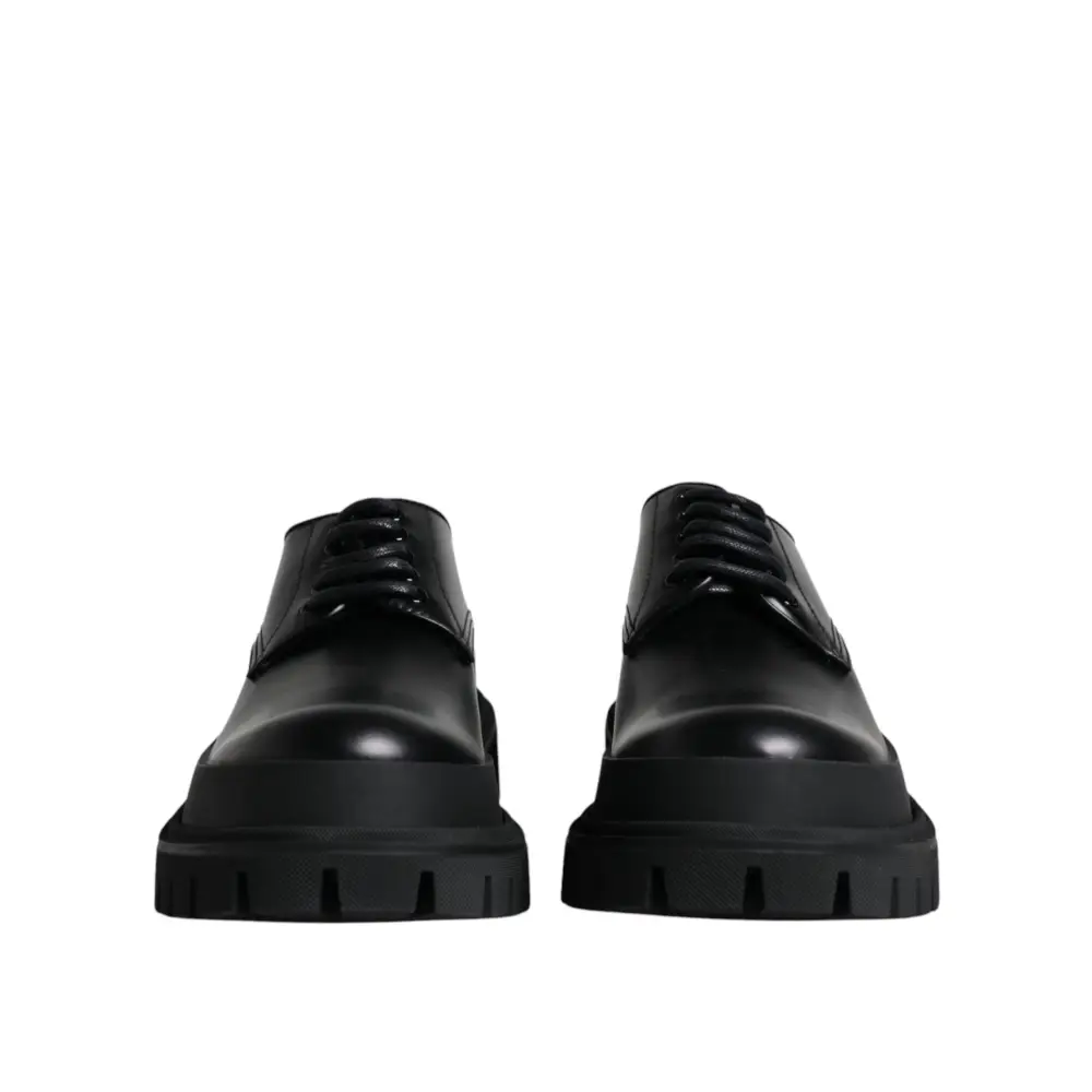 Dolce & Gabbana Schwarze Leder-Schnürschuhe für Trekking-Anzüge - EU45/US12