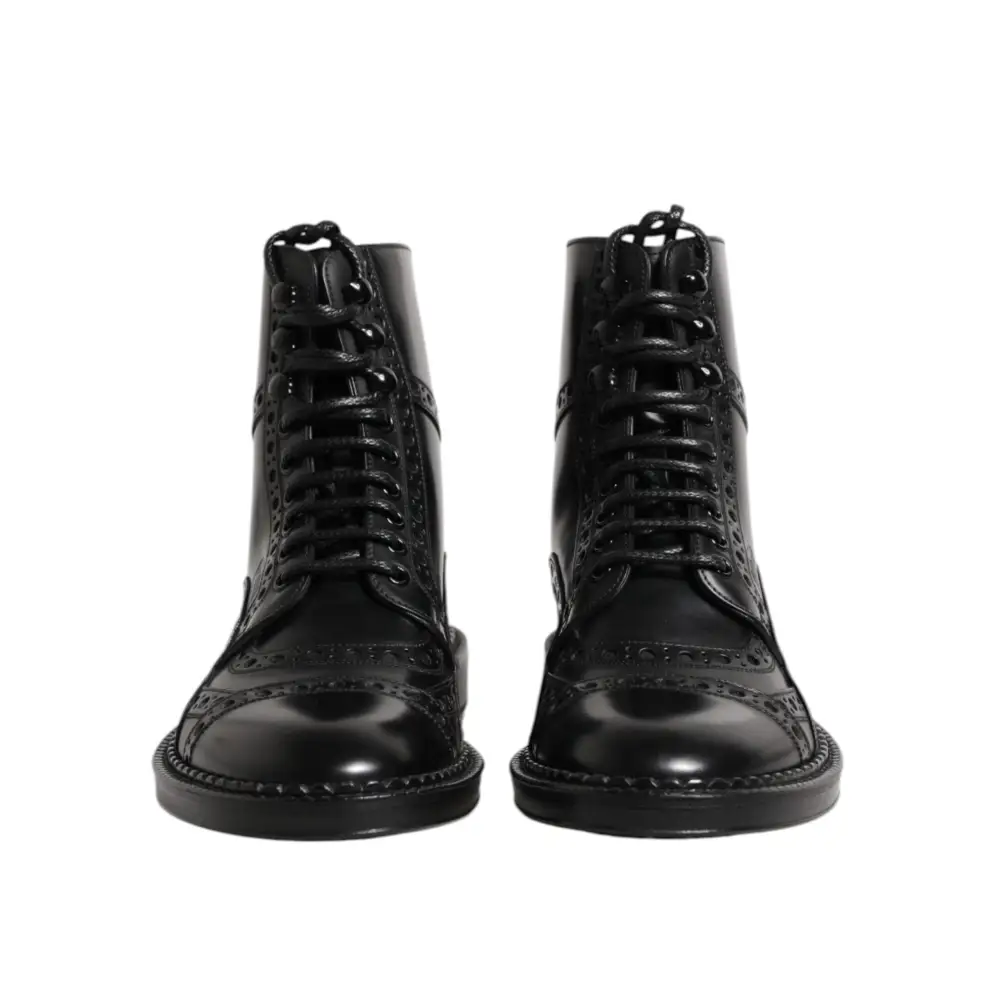Dolce & Gabbana Schwarze Leder Schnürstiefel mit mittlerer Wade - EU40/US7