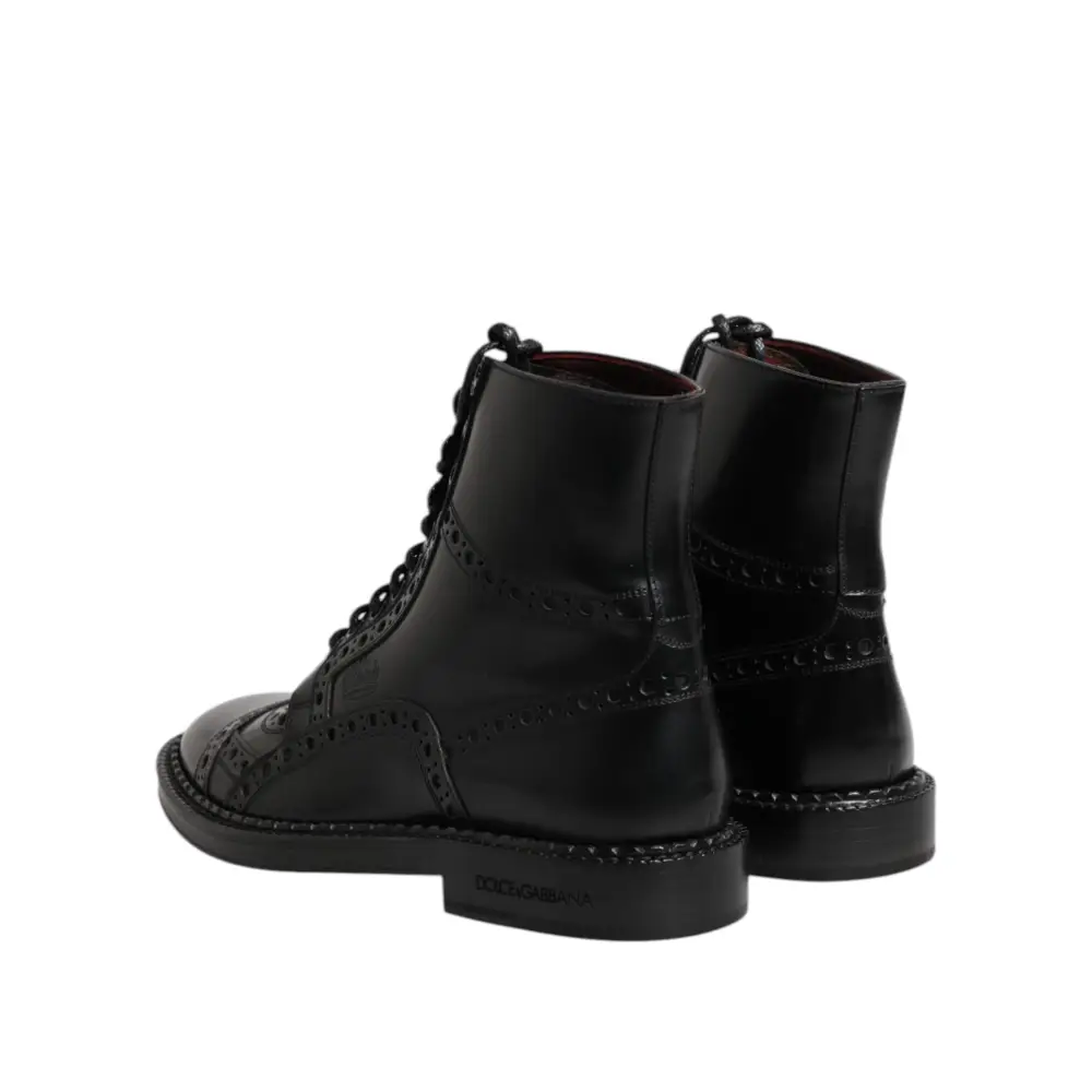 Dolce & Gabbana Schwarze Leder Schnürstiefel mit mittlerer Wade