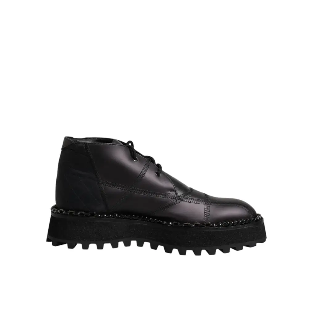 Dolce & Gabbana Schwarze Leder Schnürstiefeletten Schuhe - EU44/US11