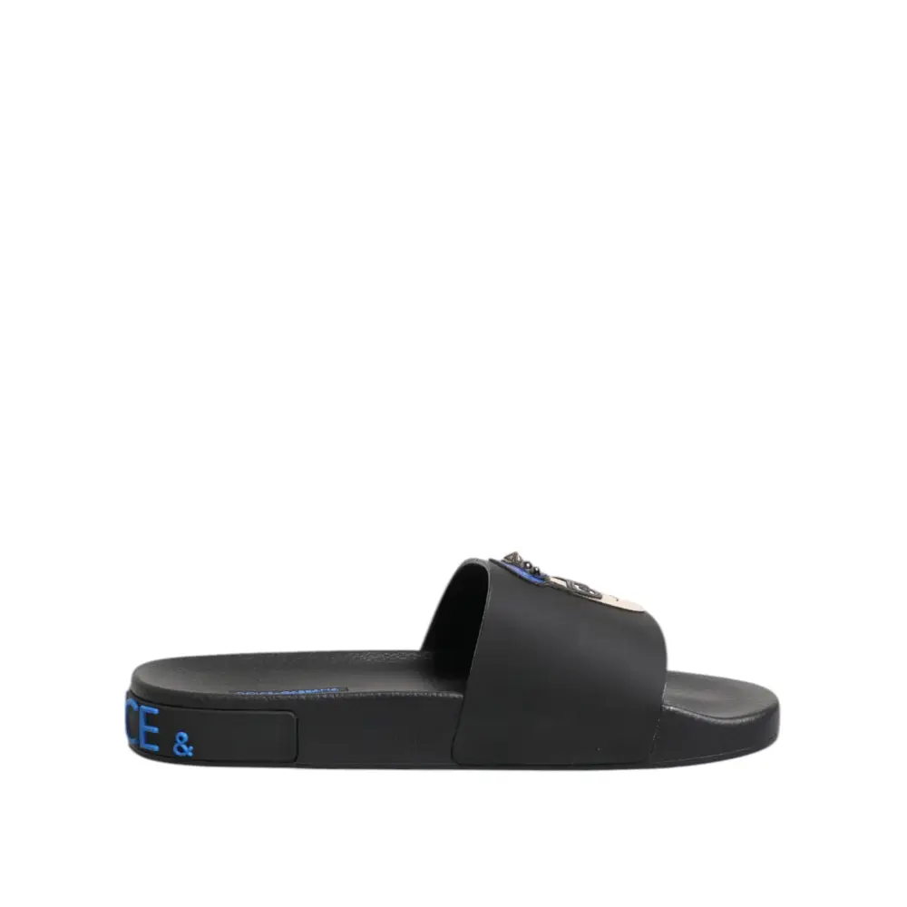 Dolce & Gabbana Schwarze Leder Slides Flats Beachwear Schuhe - EU40/US7