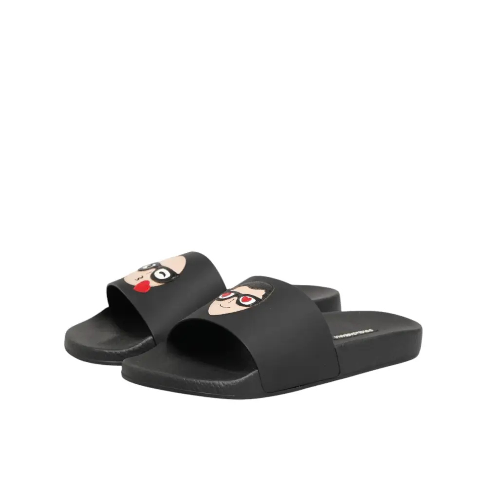 Dolce & Gabbana Schwarze Leder-Slides Sandalen Strandschuhe - EU41/US8