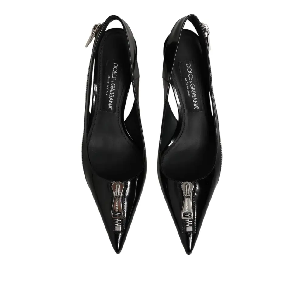 Dolce & Gabbana Schwarze Leder-Slingback-Pumps mit Reißverschluss - EU37/US6.5