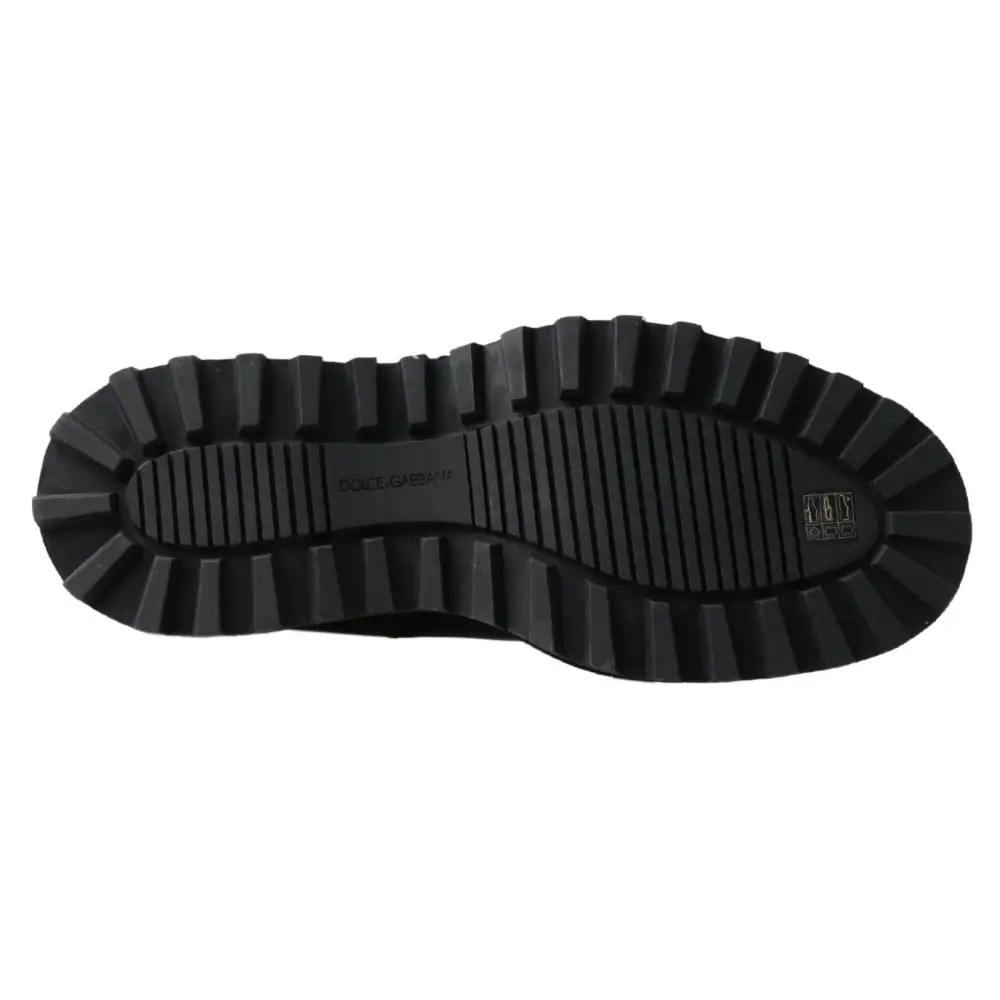 Dolce & Gabbana Schwarze Leder-Slipper mit Stretch-Stiefeln - EU45/US12