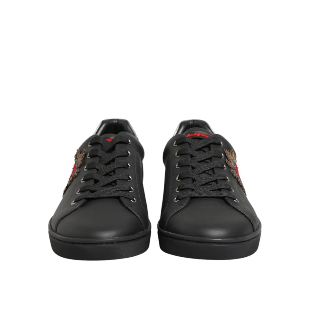 Dolce & Gabbana Schwarze Leder-Sneaker mit Herz-Verzierung