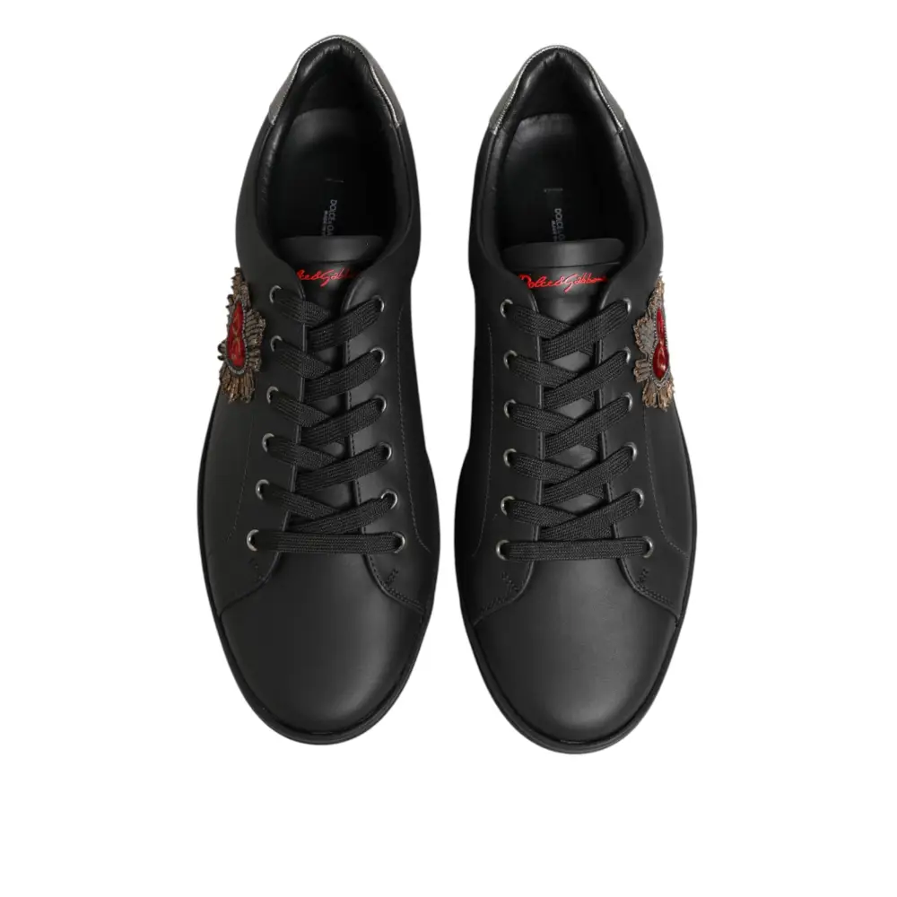 Dolce & Gabbana Schwarze Leder-Sneaker mit Herz-Verzierung