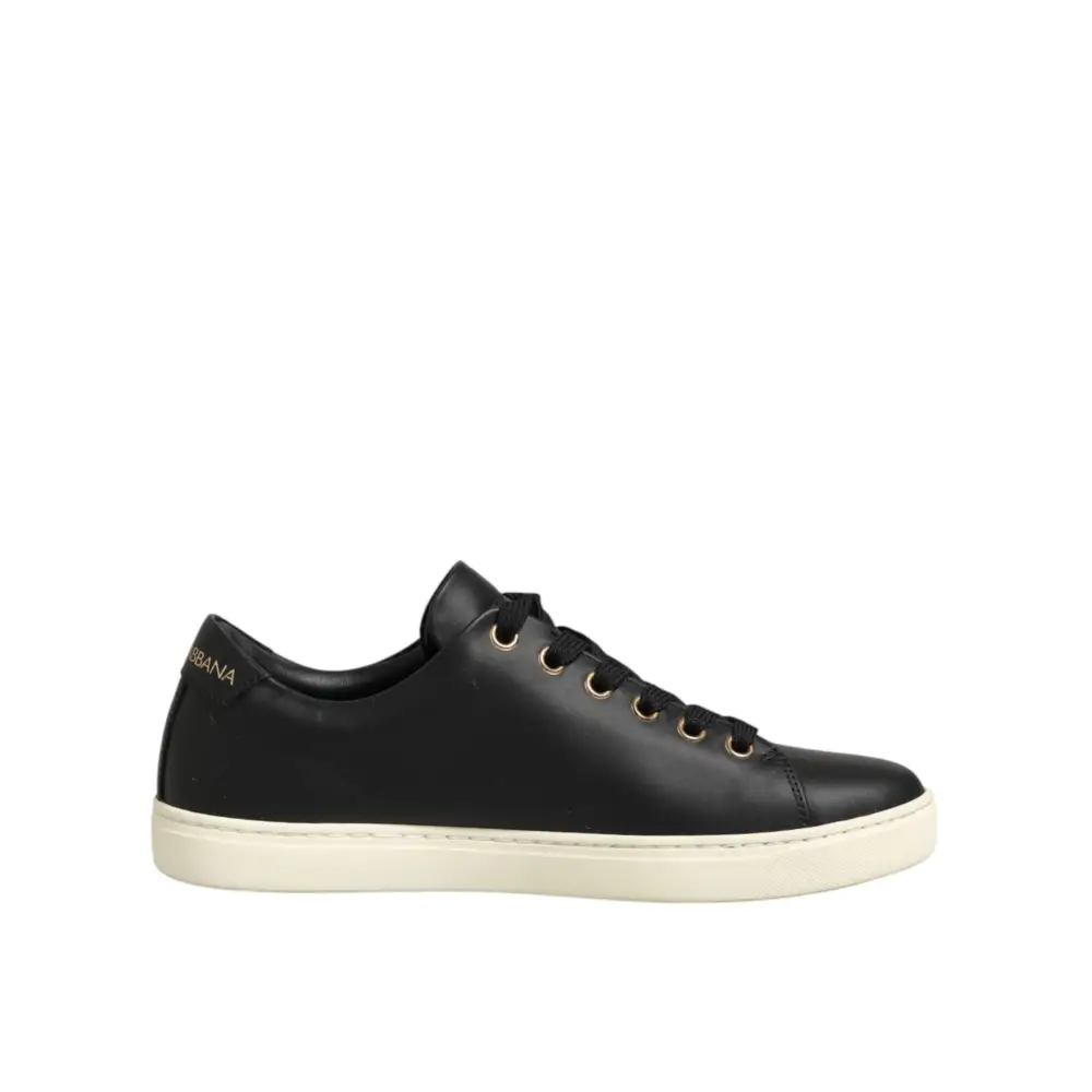 Dolce & Gabbana Schwarze Leder-Sneaker mit Sacred-Heart-Motiv - EU35/US4.5