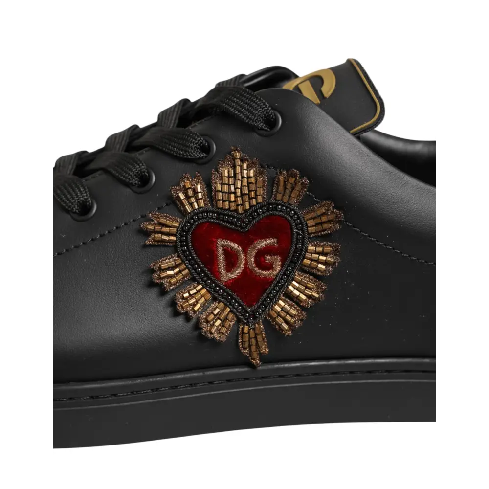 Dolce & Gabbana Schwarze Leder-Sneakers mit Herz-Verzierung