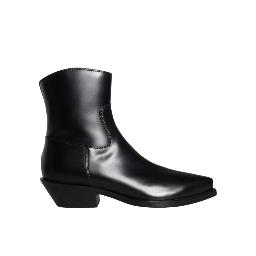Dolce & Gabbana Schwarze Leder Stiefeletten Booties Schuhe - EU37/US6.5