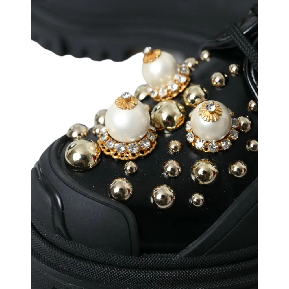 Dolce & Gabbana Schwarze Leder Trekking Derby verschönerte Schuhe - EU35.5/US5