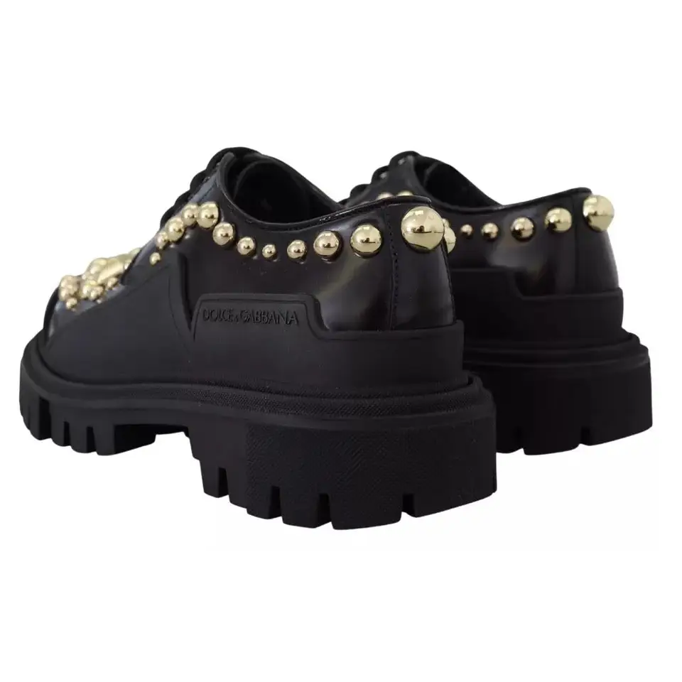 Dolce & Gabbana Schwarze Leder Trekking Derby verschönerte Schuhe