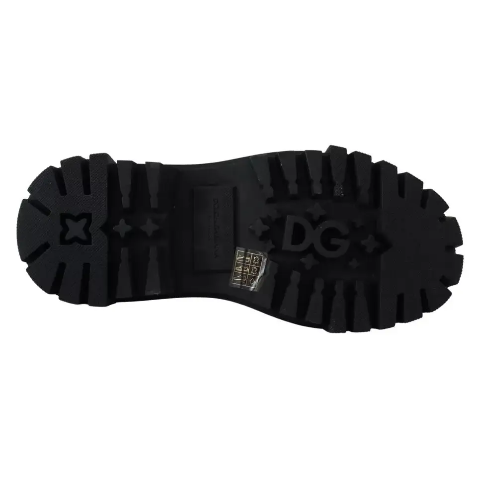 Dolce & Gabbana Schwarze Leder Trekking Derby verschönerte Schuhe