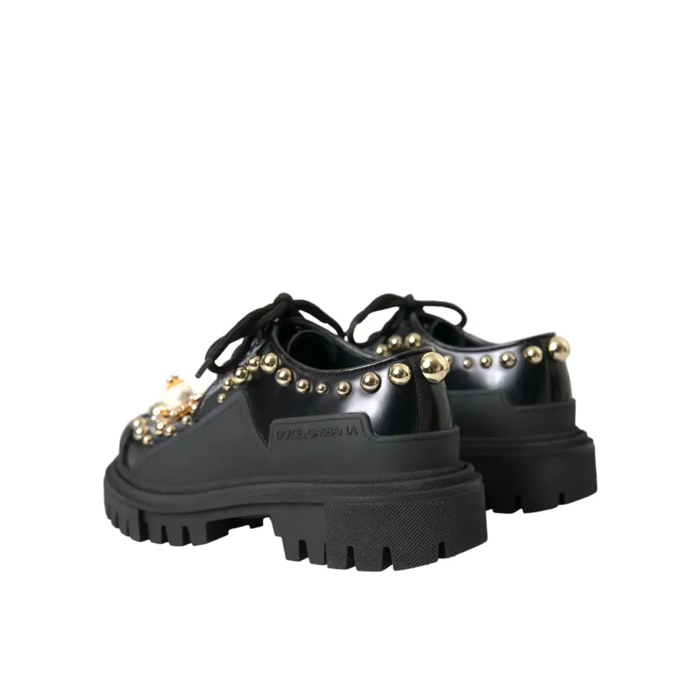 Dolce & Gabbana Schwarze Leder Trekking Derby verschönerte Schuhe - EU35.5/US5