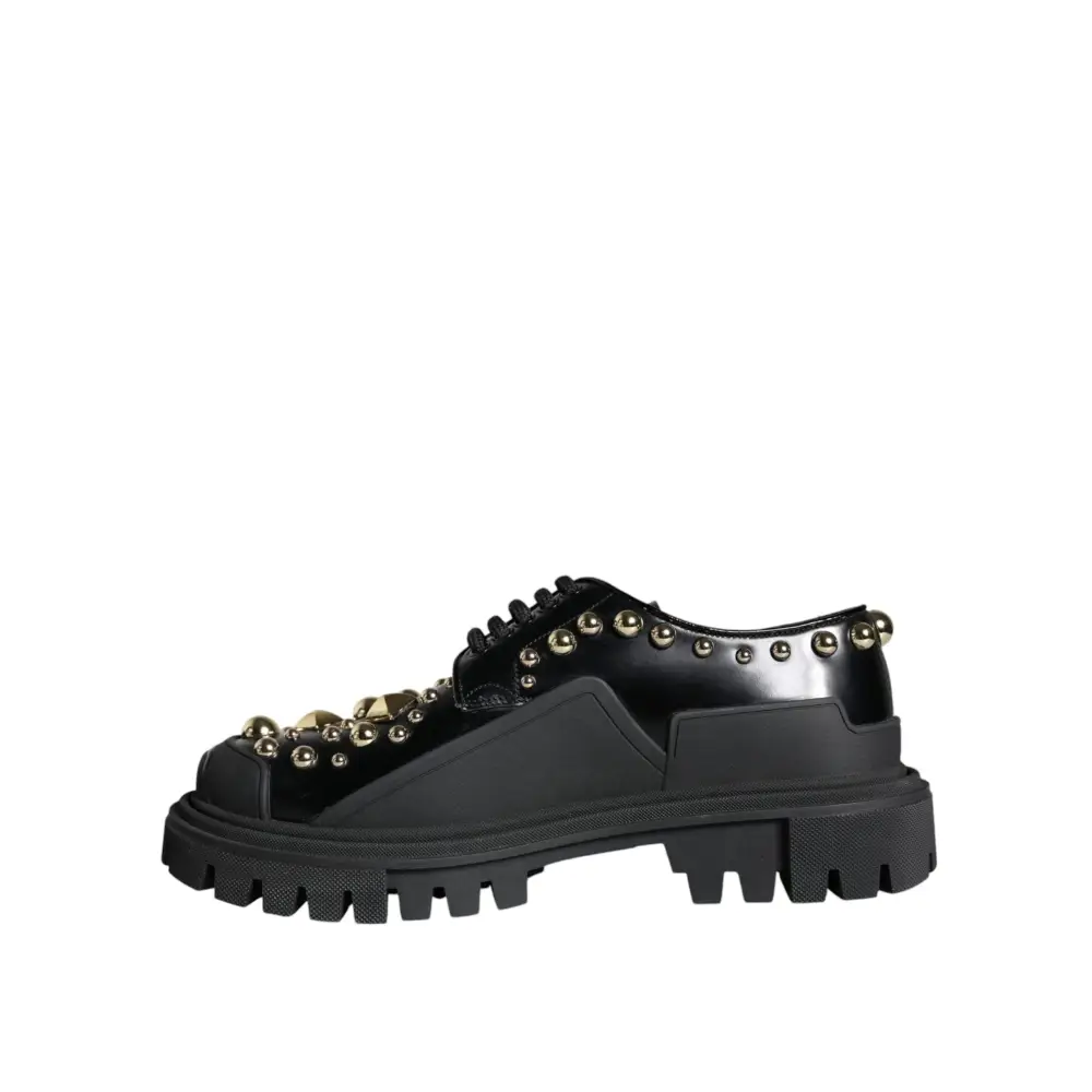 Dolce & Gabbana Schwarze Leder Trekking Derby verschönerte Schuhe - EU35.5/US5