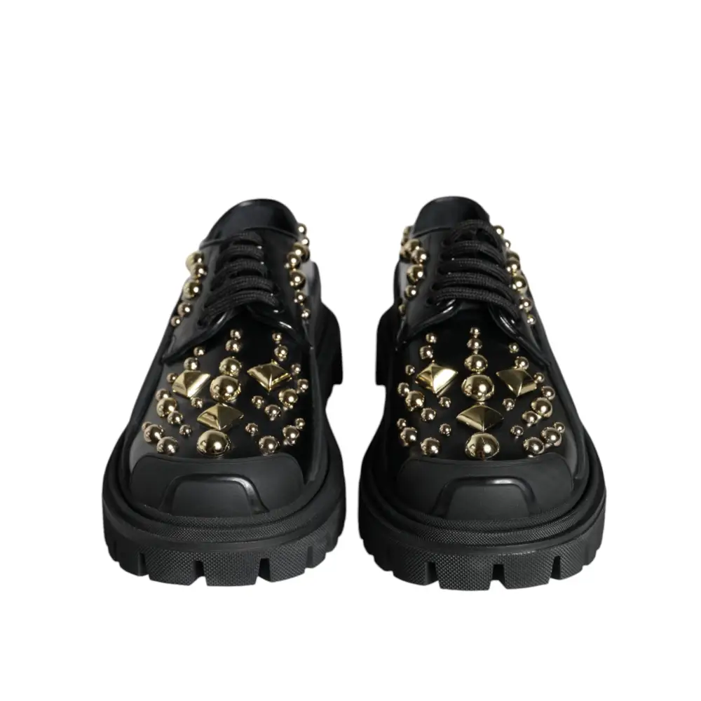 Dolce & Gabbana Schwarze Leder Trekking Derby verschönerte Schuhe - EU35.5/US5