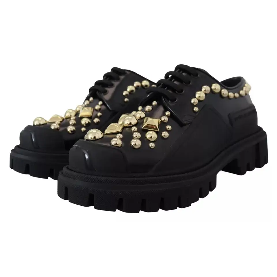 Dolce & Gabbana Schwarze Leder Trekking Derby verschönerte Schuhe
