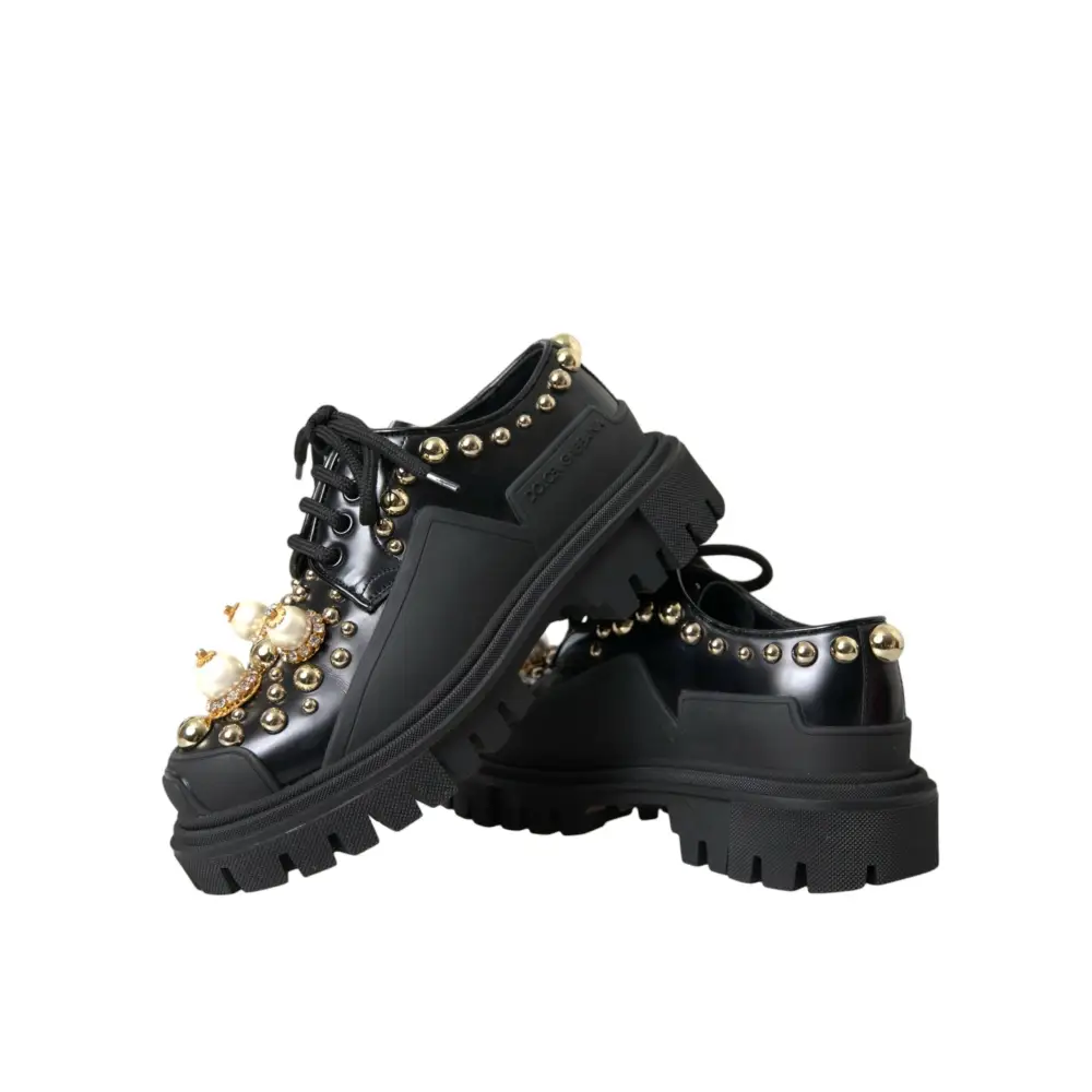 Dolce & Gabbana Schwarze Leder Trekking Derby verschönerte Schuhe - EU35.5/US5