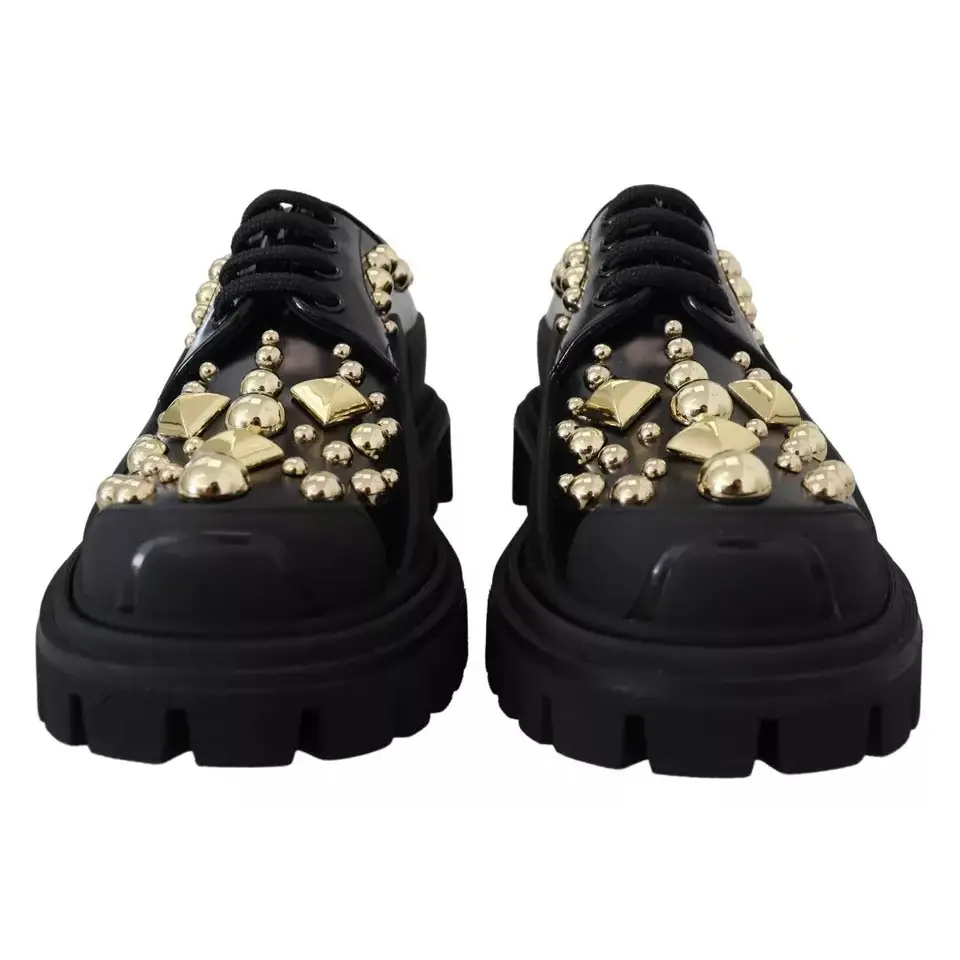 Dolce & Gabbana Schwarze Leder Trekking Derby verschönerte Schuhe