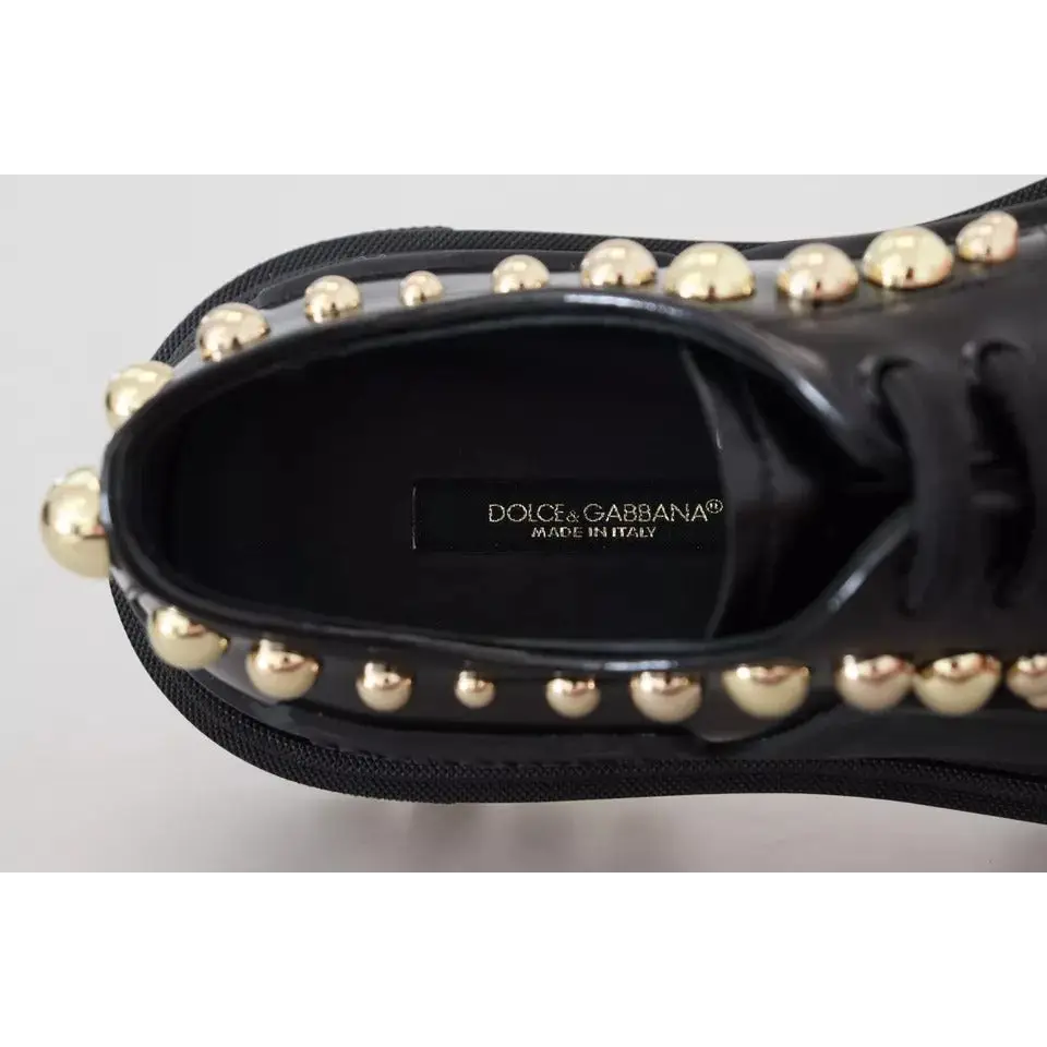 Dolce & Gabbana Schwarze Leder Trekking Derby verschönerte Schuhe