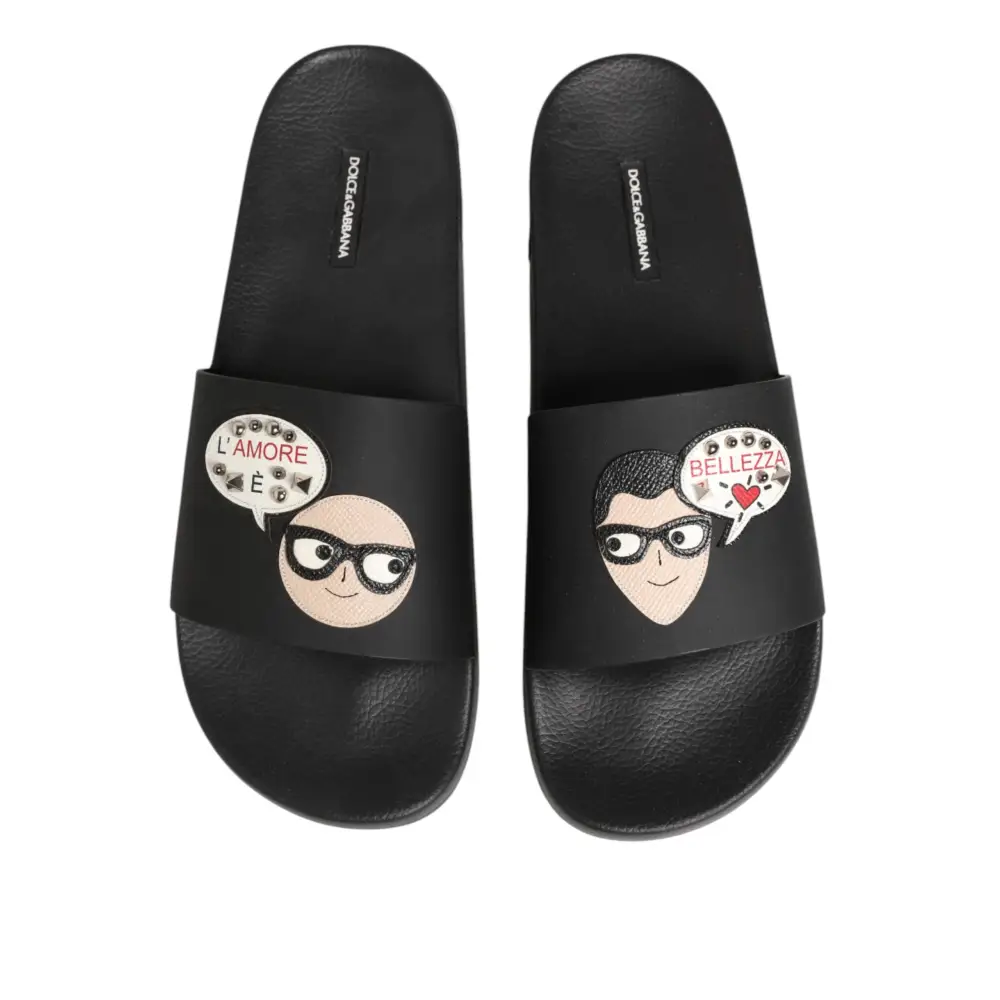 Dolce & Gabbana Schwarze Ledersandalen mit Logo - EU44/US11