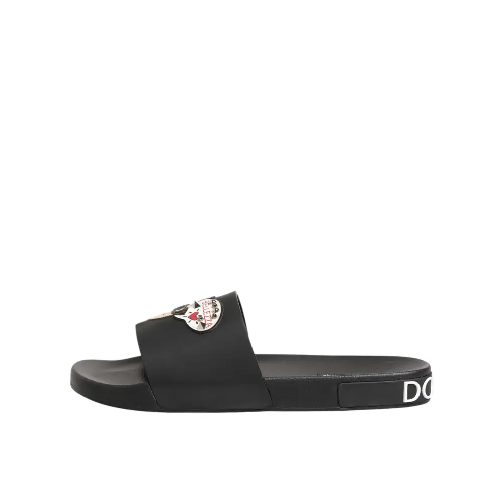 Dolce & Gabbana Schwarze Ledersandalen mit Logo - EU44/US11