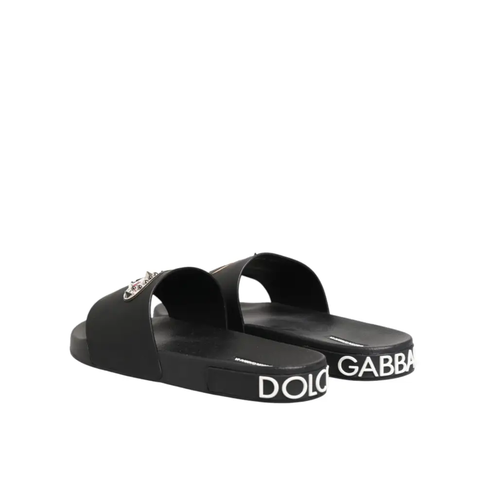 Dolce & Gabbana Schwarze Ledersandalen mit Logo - EU44/US11