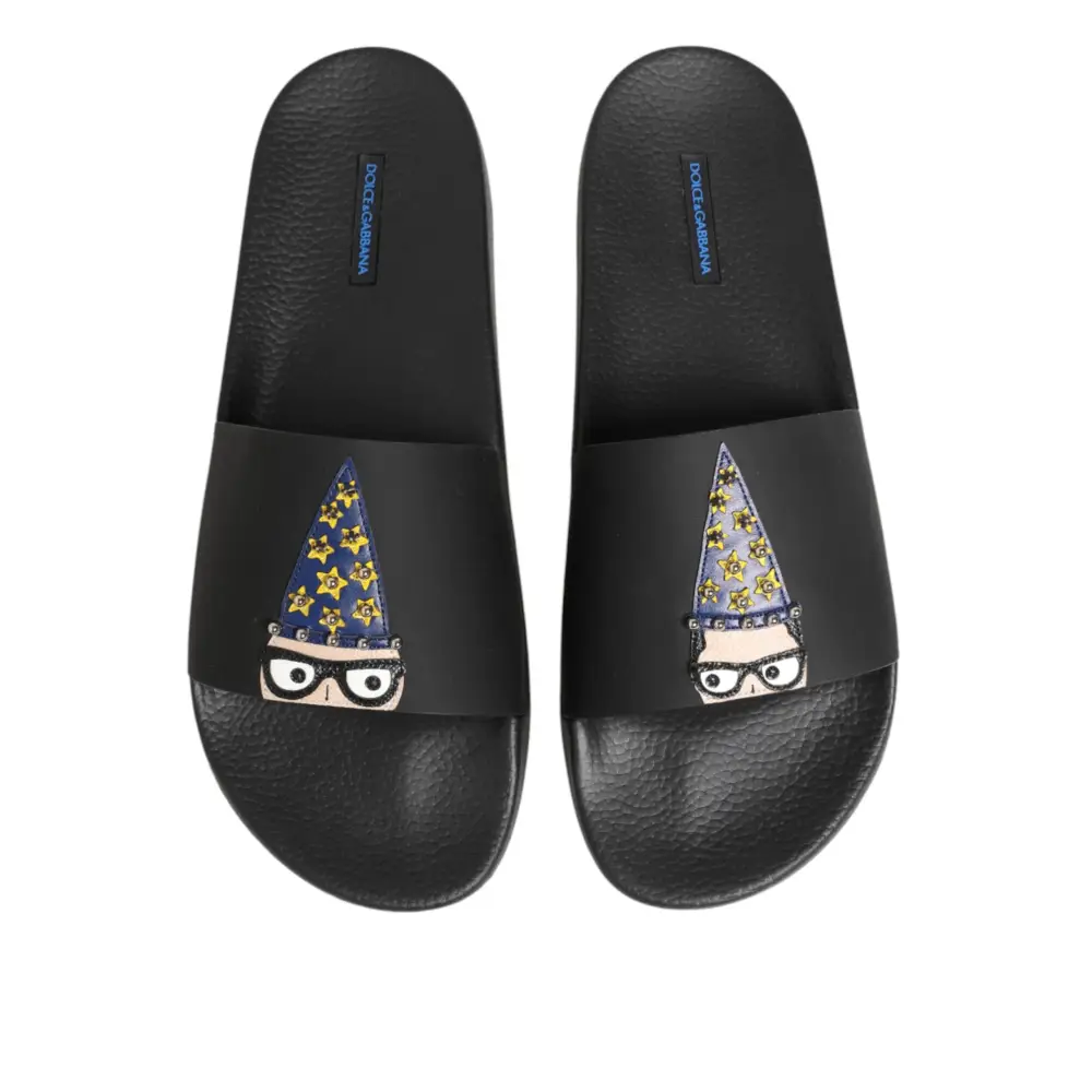 Dolce & Gabbana Schwarze Ledersandalen mit Riemen für den Strand