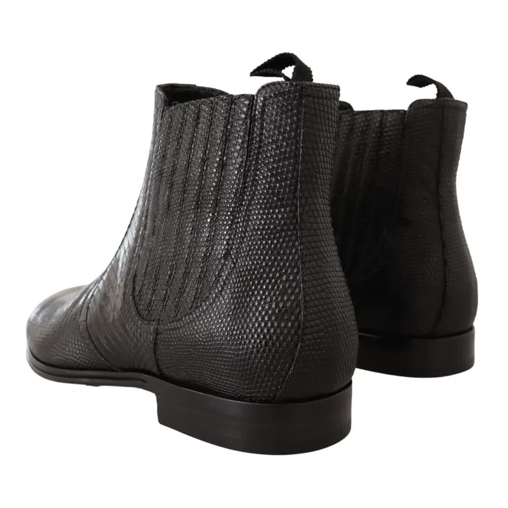 Dolce & Gabbana Schwarze Lederstiefeletten aus Eidechsenhaut - EU40/US7