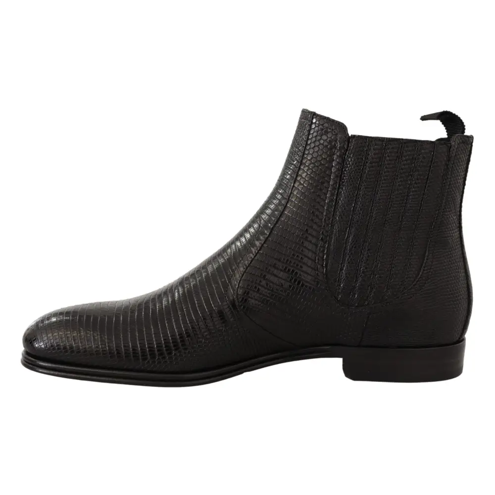 Dolce & Gabbana Schwarze Lederstiefeletten aus Eidechsenhaut - EU40/US7