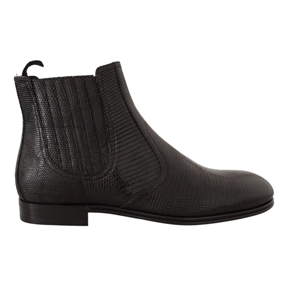 Dolce & Gabbana Schwarze Lederstiefeletten aus Eidechsenhaut - EU40/US7