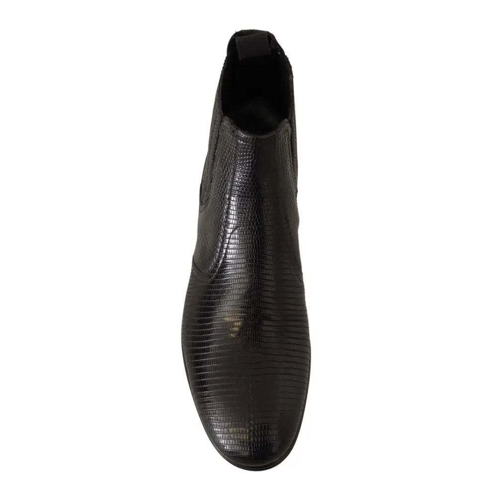 Dolce & Gabbana Schwarze Lederstiefeletten aus Eidechsenhaut - EU40/US7