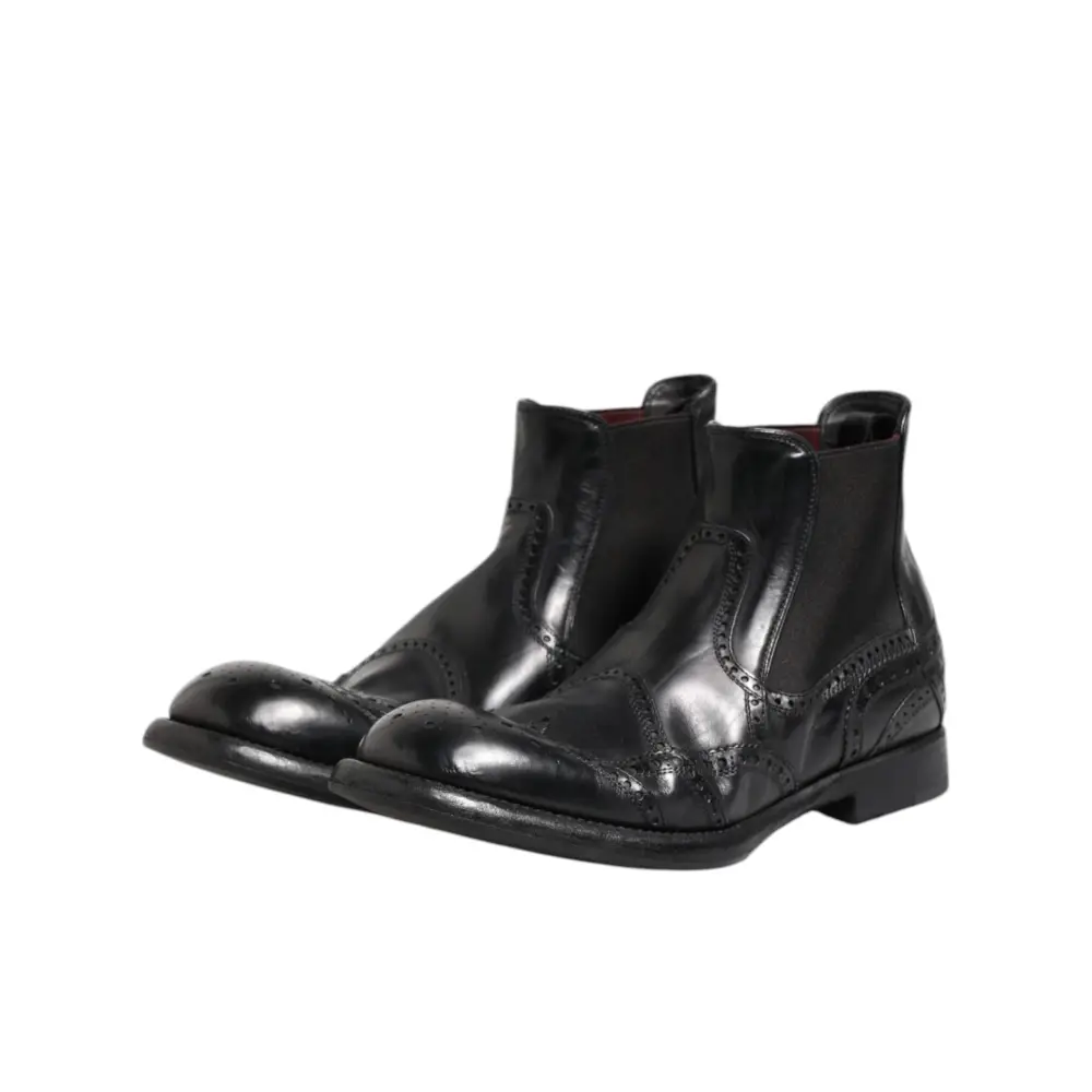 Dolce & Gabbana Schwarze Lederstiefeletten Slip On Schuhe - EU40/US7