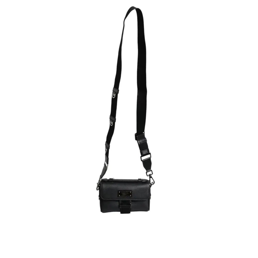 Dolce & Gabbana Schwarze Logo-Plakette Leder Umhängetasche mit Schnalle