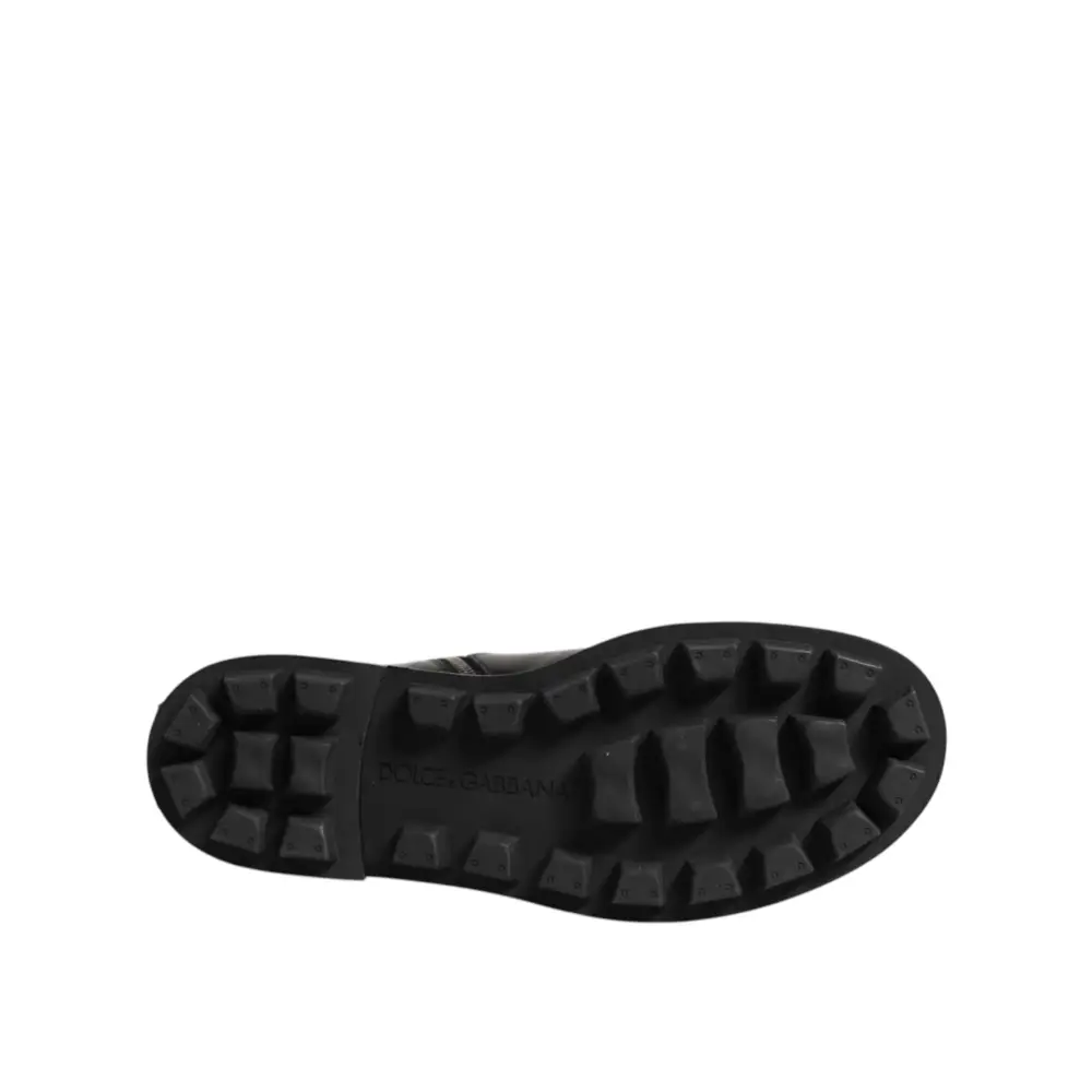 Dolce & Gabbana Schwarze Logo-Plakette Mid Calf Biker Boots Schuhe - EU44/US11