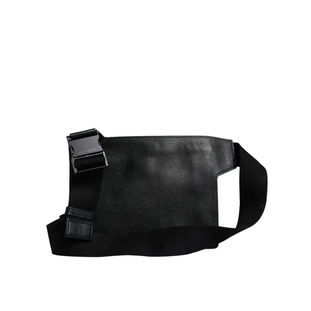 Dolce & Gabbana Schwarze Messenger-Crossbody-Tasche aus Kalbsleder