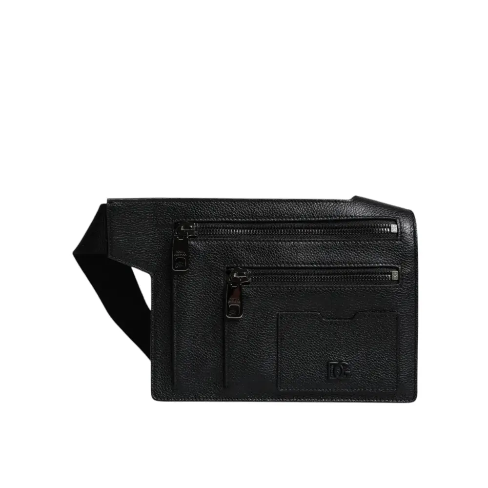 Dolce & Gabbana Schwarze Messenger-Crossbody-Tasche aus Kalbsleder