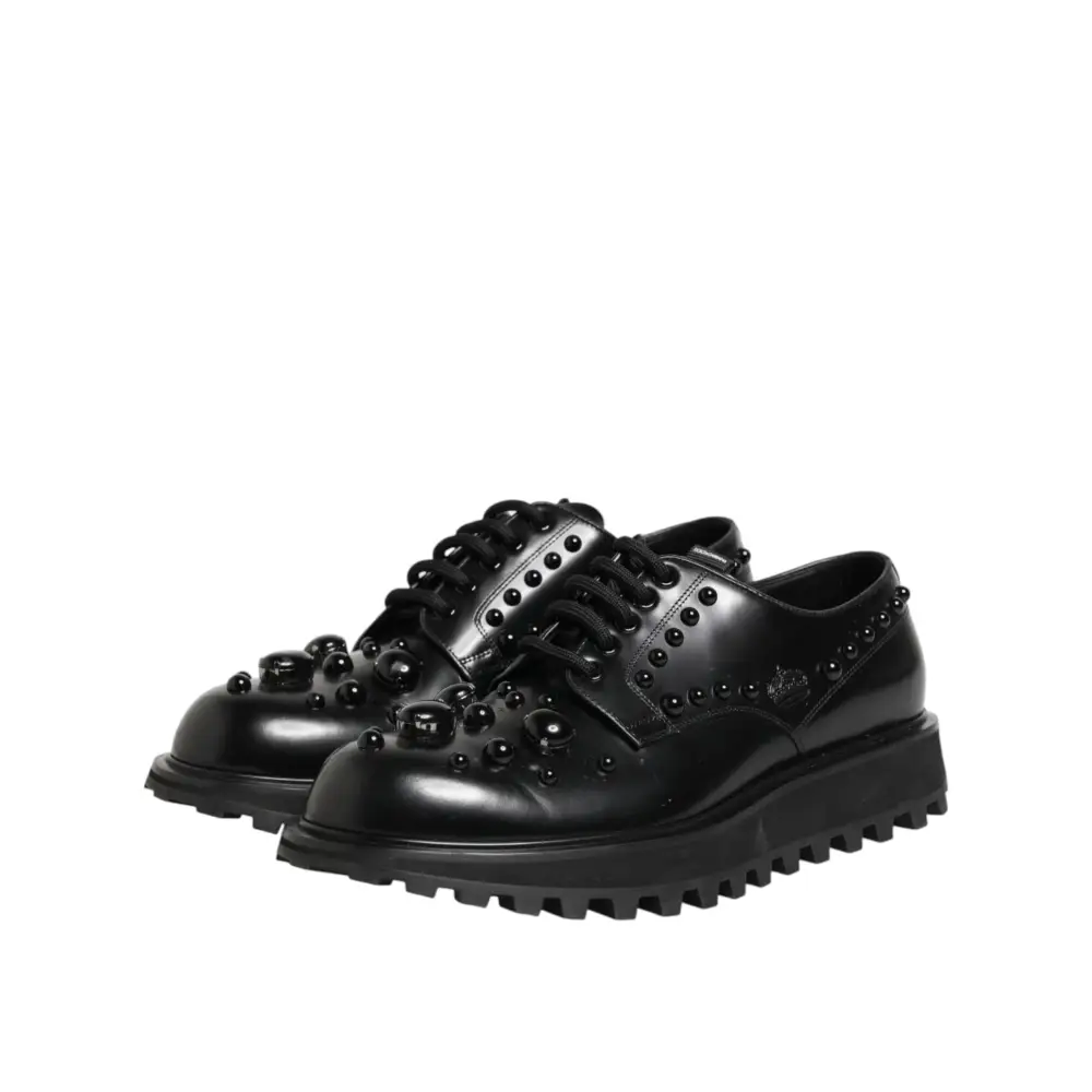 Dolce & Gabbana Schwarze mit Nieten besetzte Lederschnürschuhe für Herren - EU44/US11