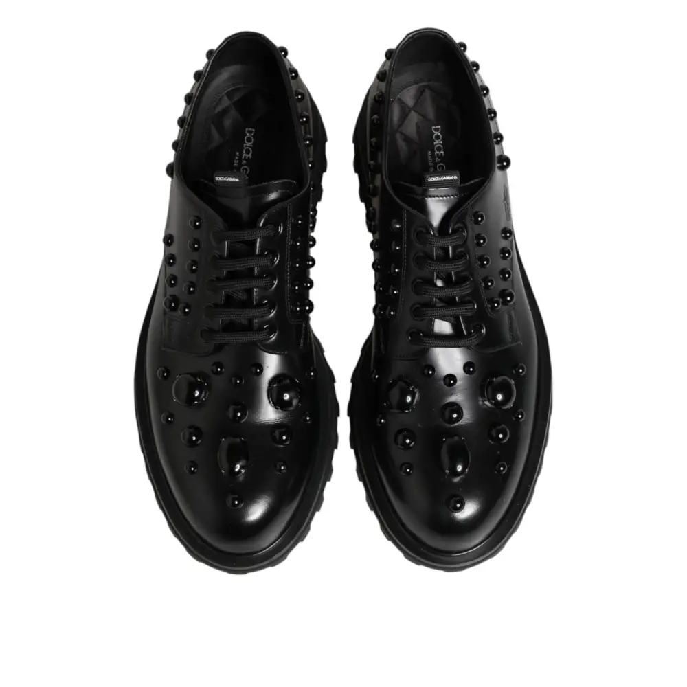 Dolce & Gabbana Schwarze mit Nieten besetzte Lederschnürschuhe für Herren - EU44/US11